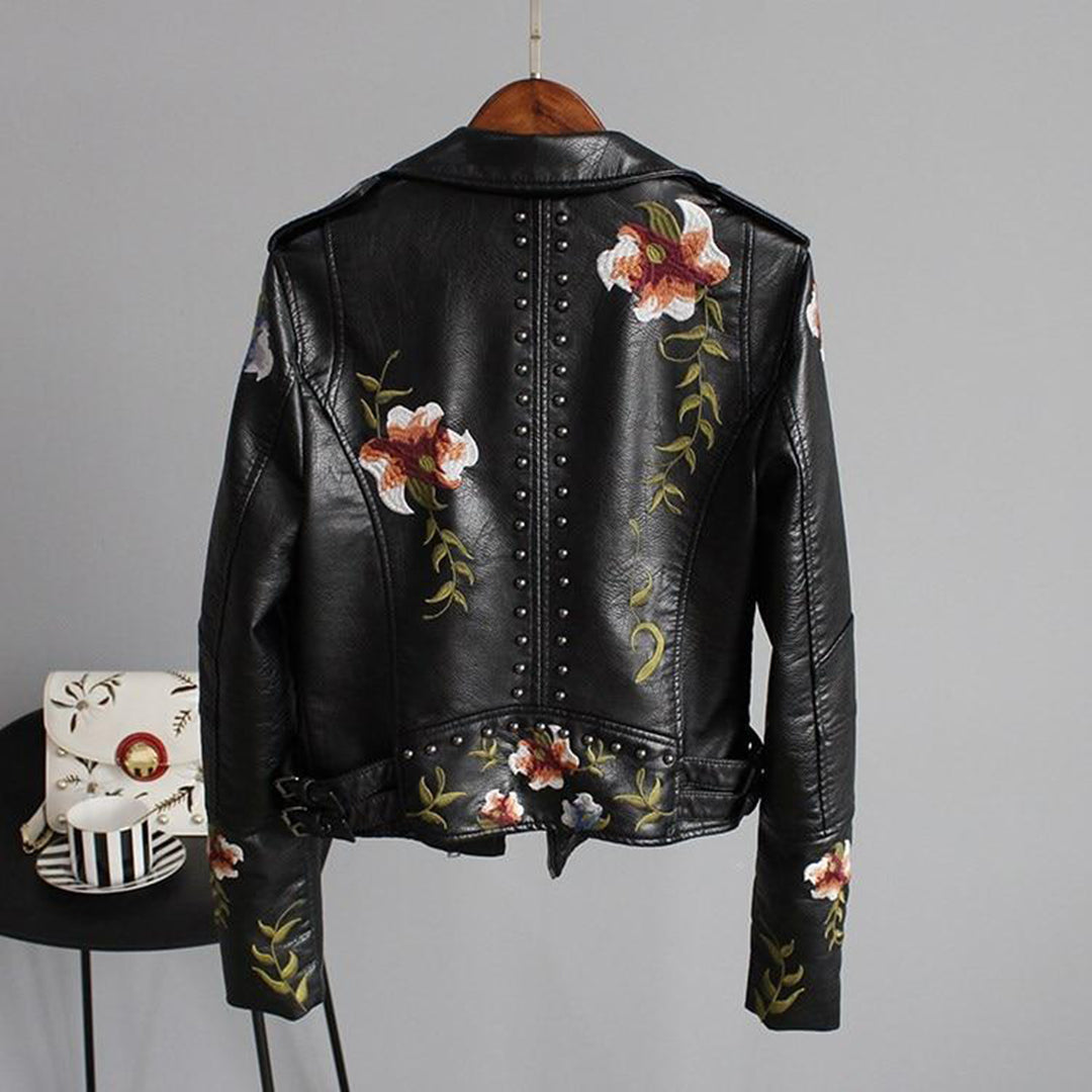 Duttini | Women's Floral Design Zip-up Biker Jacket