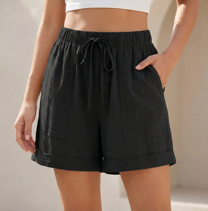 Duttini | Luxe Relaxed Drawstring Shorts With Cuffed Hem And Pockets