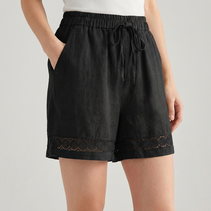 Duttini | Modern Wide-Leg Mini Shorts With Delicate Lace Hem And Drawstring Waist