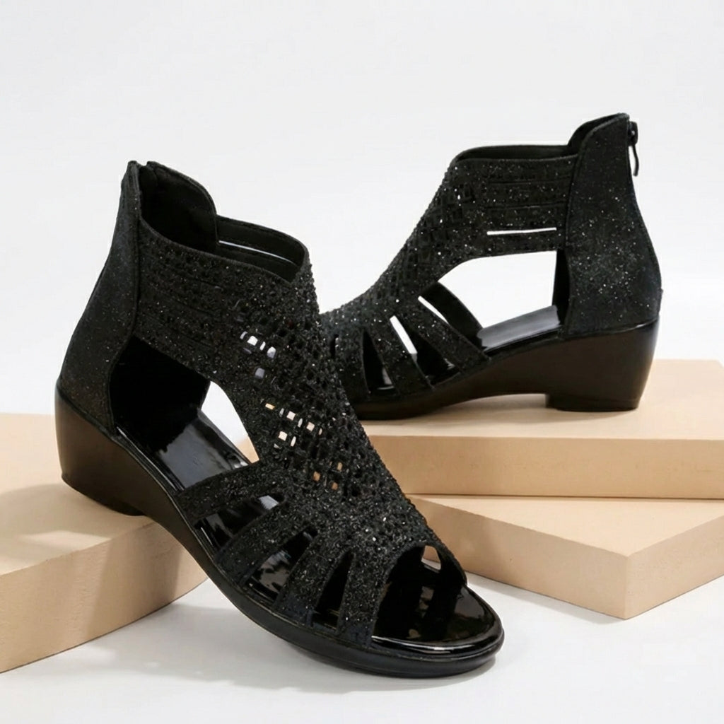 Duttini | Modern Cut-Out Wedge Sandals With Back Zipper
