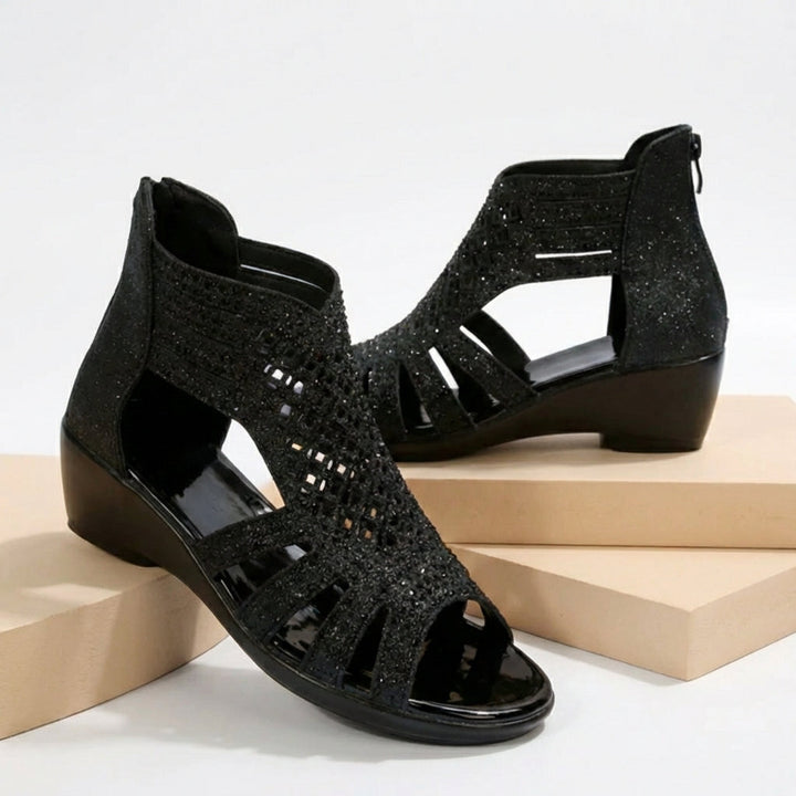 Duttini | Modern Cut-Out Wedge Sandals With Back Zipper