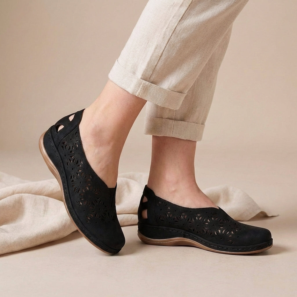 Duttini | Cushioned Breathable Cutout Comfort Flats For Effortless Summer Days
