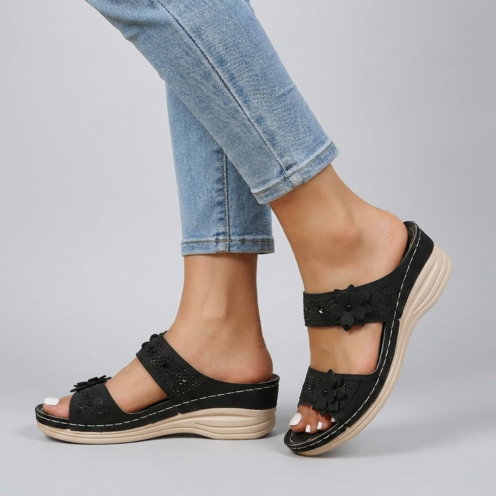 Duttini | Embellished Floral Wedge Comfort Orthopedic Sandals