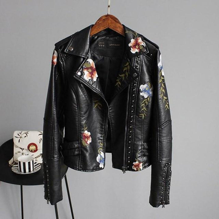 Duttini | Women's Floral Design Zip-up Biker Jacket