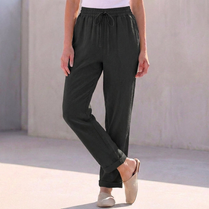 Duttini | Modern Relaxed Fit Cotton Linen Ankle-Length Pants With Drawstring Waist