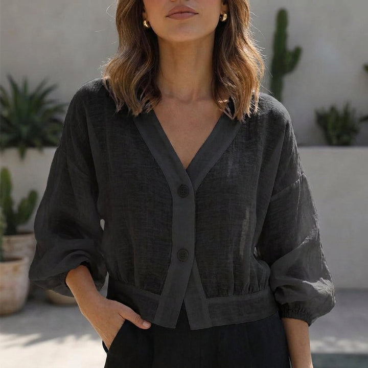 Duttini | Elegant Breezy Cropped Blouse With Voluminous Balloon Sleeves