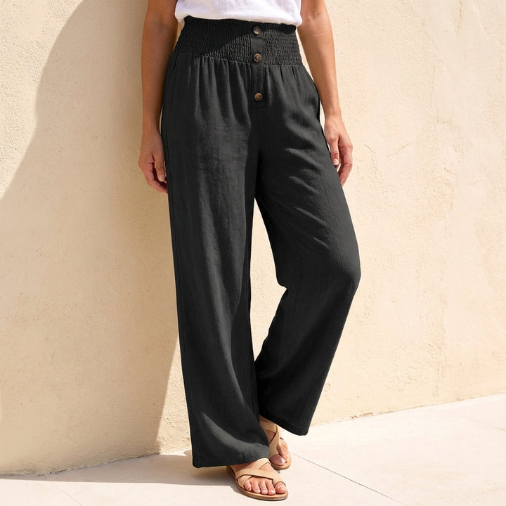 Duttini | Statement Relaxed Wide Leg Pants With Shirred Waistband
