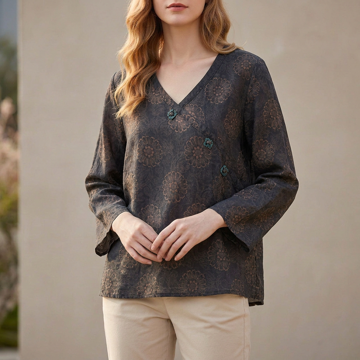 Duttini | Statement Relaxed Crosswrap Blouse With V-Neck And High-Low Hem