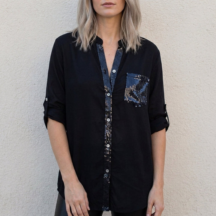 Duttini | Sculpted Relaxed Button-Front Statement Pocket Blouse