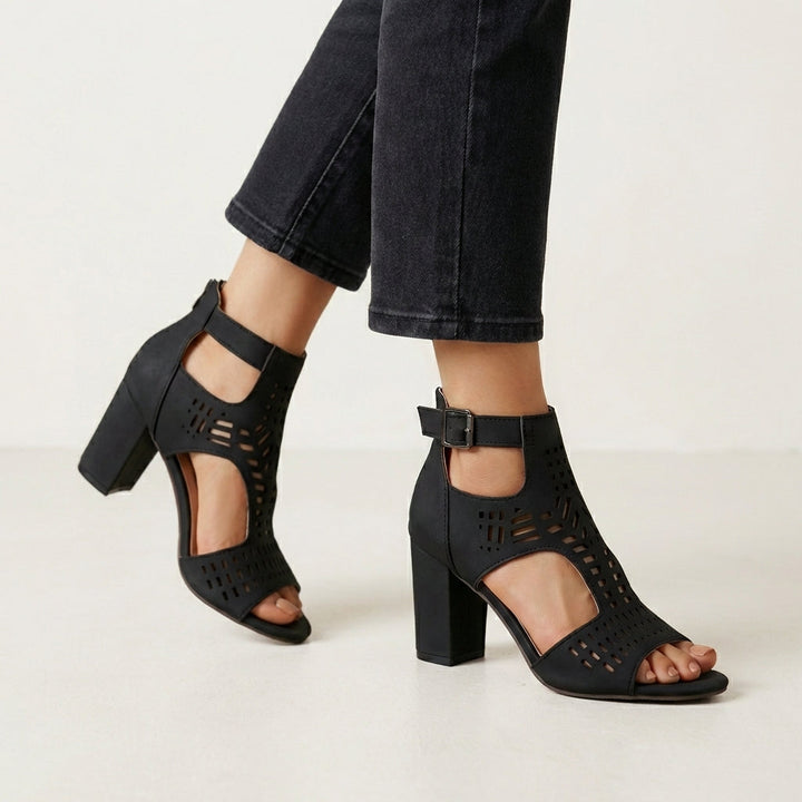 Duttini | Premium Breezy Cut-Out Block Heel Sandal with a Comfort Fit
