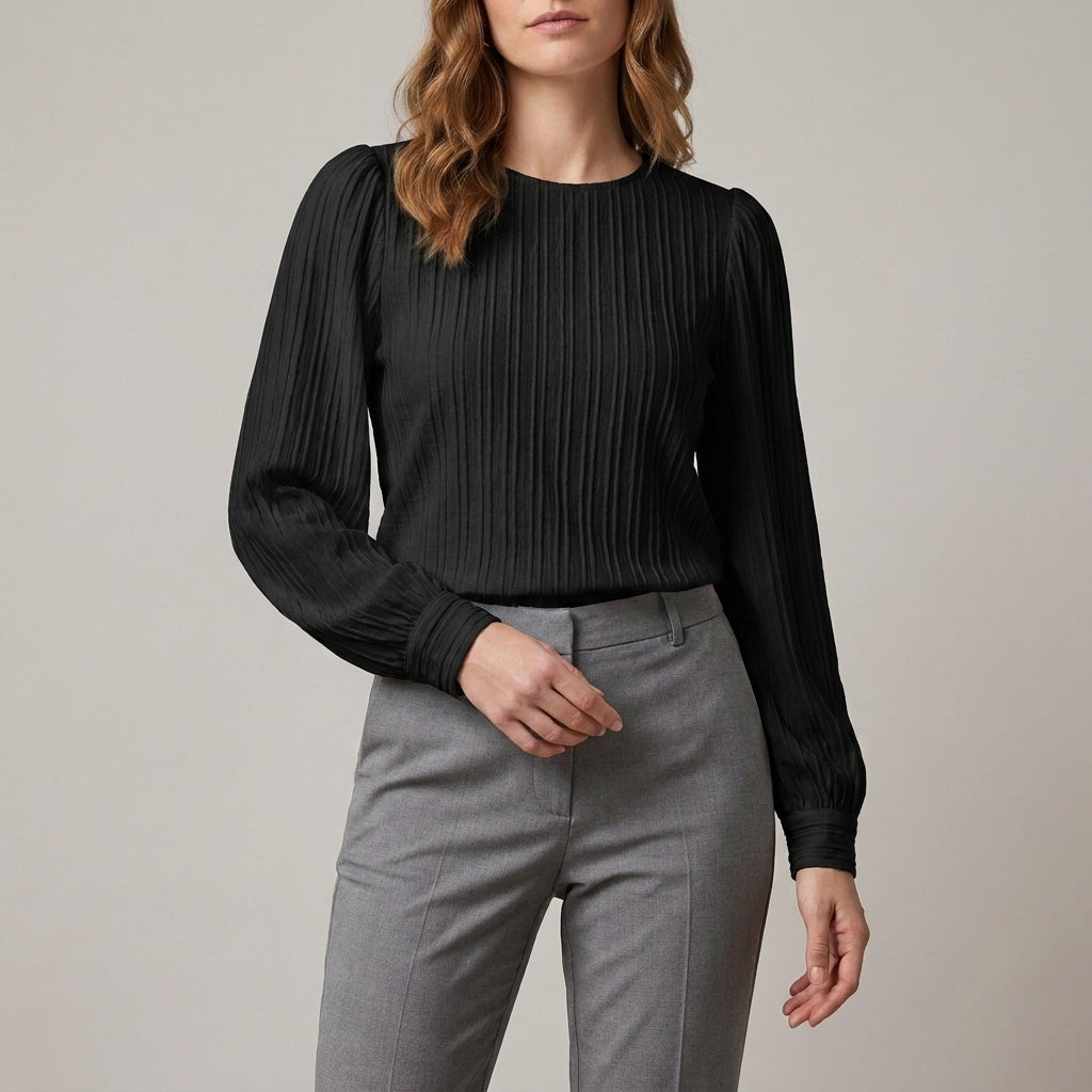 Duttini | Refined Pleated Long Sleeve Blouse With Soft Puff Shoulders