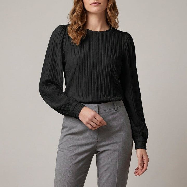 Duttini | Refined Pleated Long Sleeve Blouse With Soft Puff Shoulders