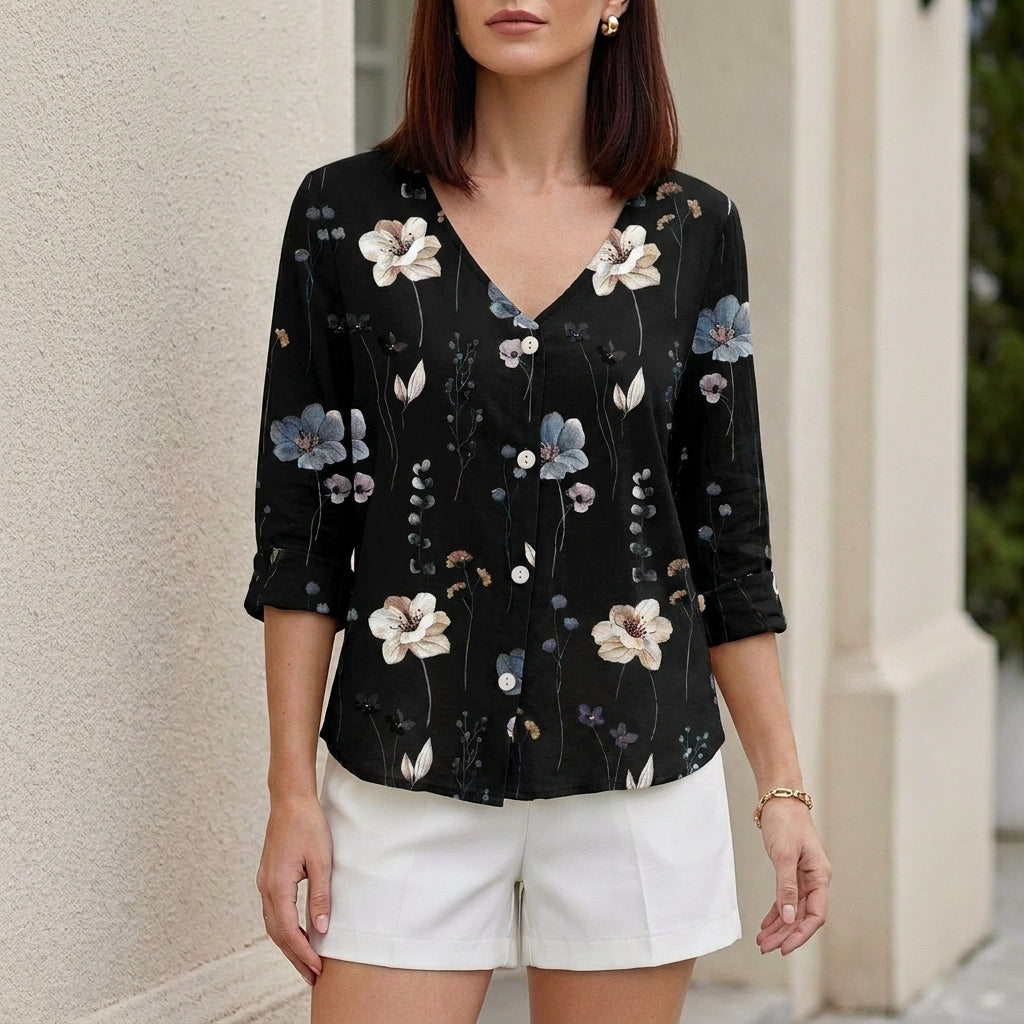 Duttini | Vintage Floral Button-Front Blouse With Relaxed Silhouette