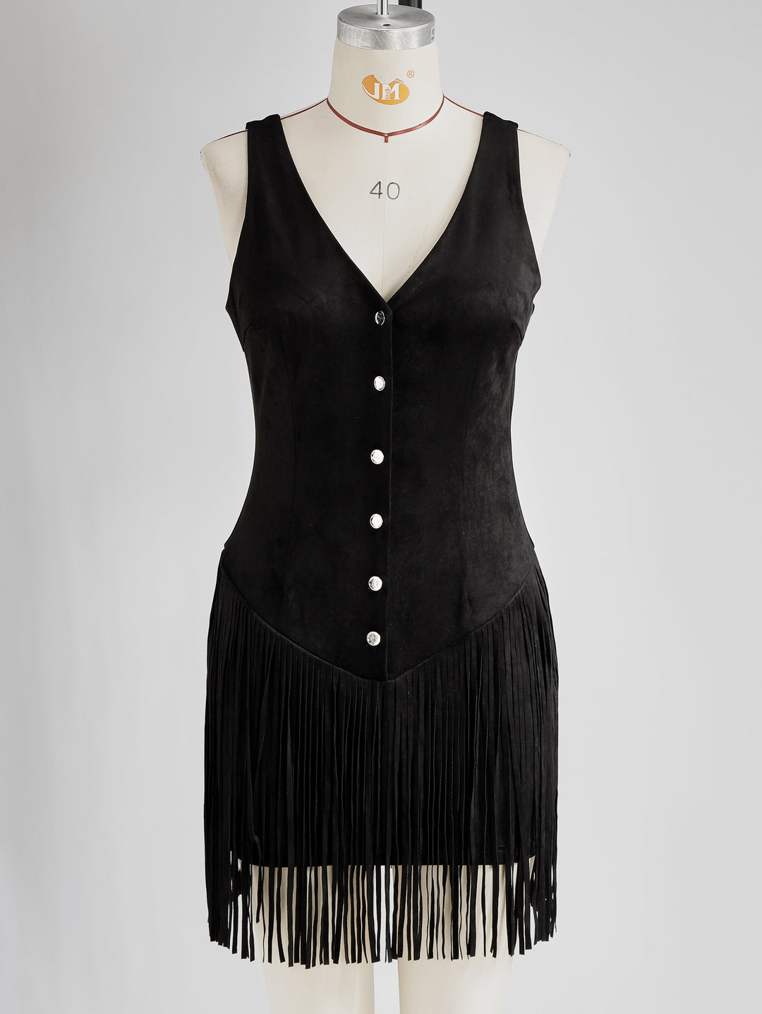 Duttini | Black Faux Suede V-Neck Casual Dress