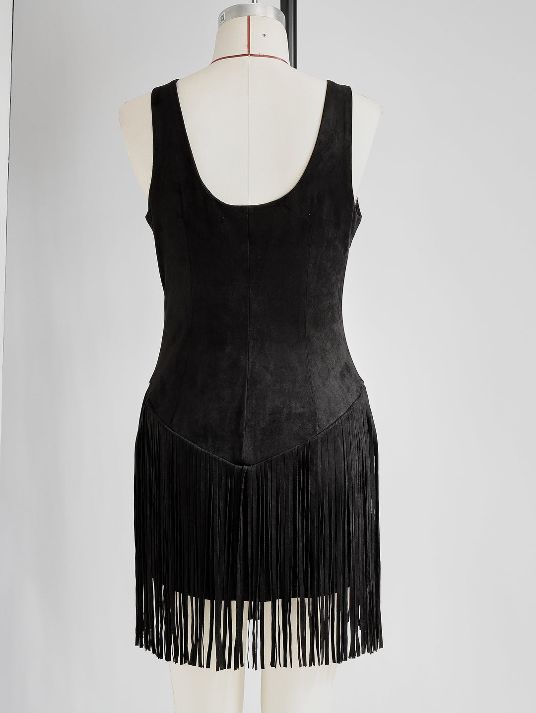 Duttini | Black Faux Suede V-Neck Casual Dress