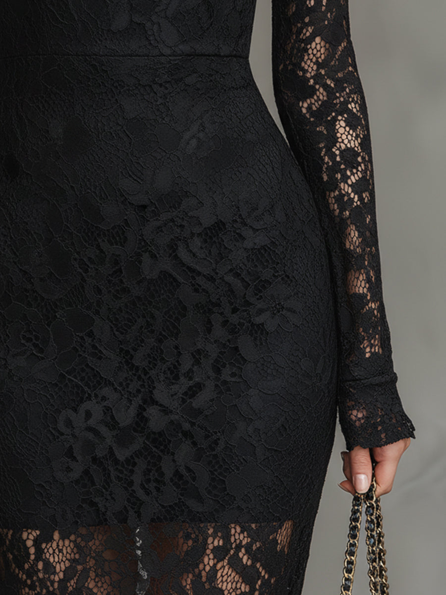 Duttini | Black Lace Fishtail Evening Dress