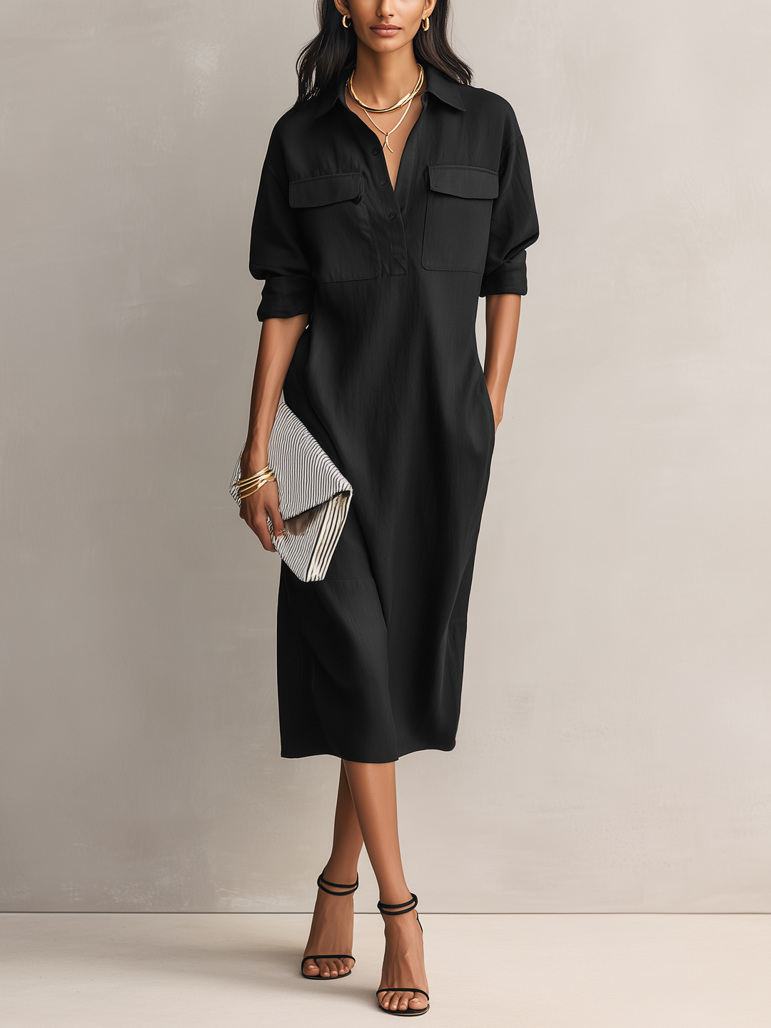 Duttini | Black Linen Evening Dress