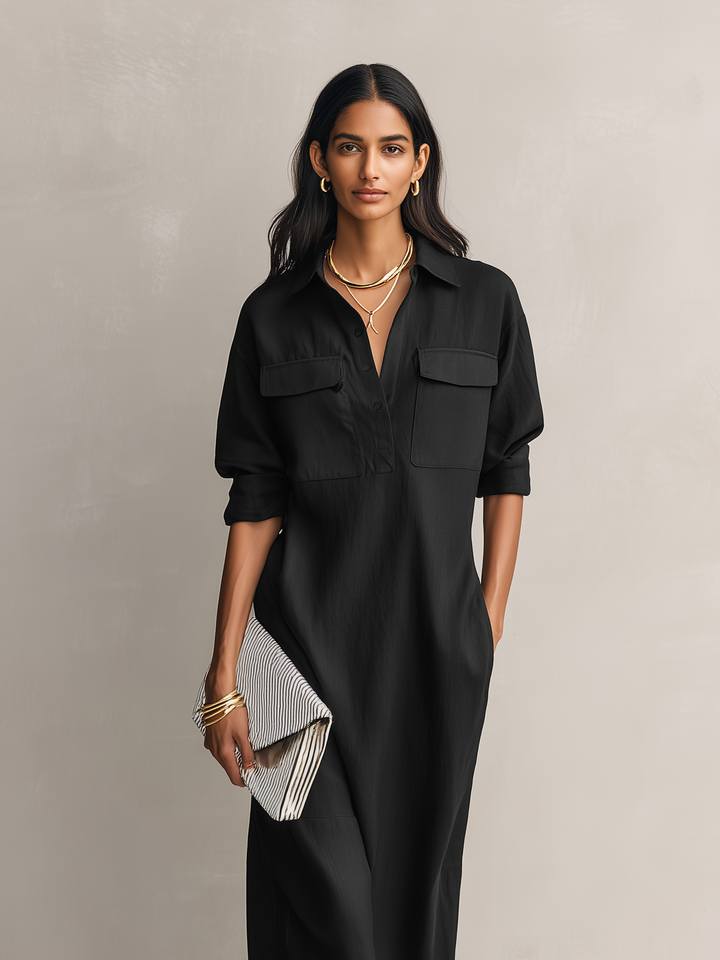 Duttini | Black Linen Evening Dress