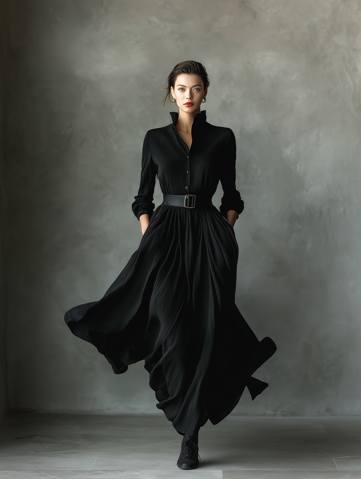 Duttini | Black Pleated Dress