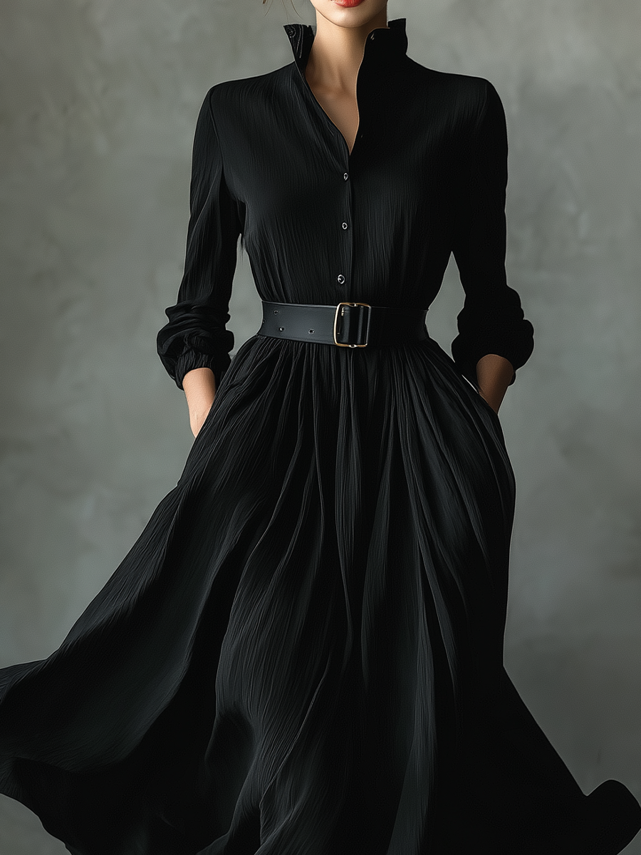 Duttini | Black Pleated Dress