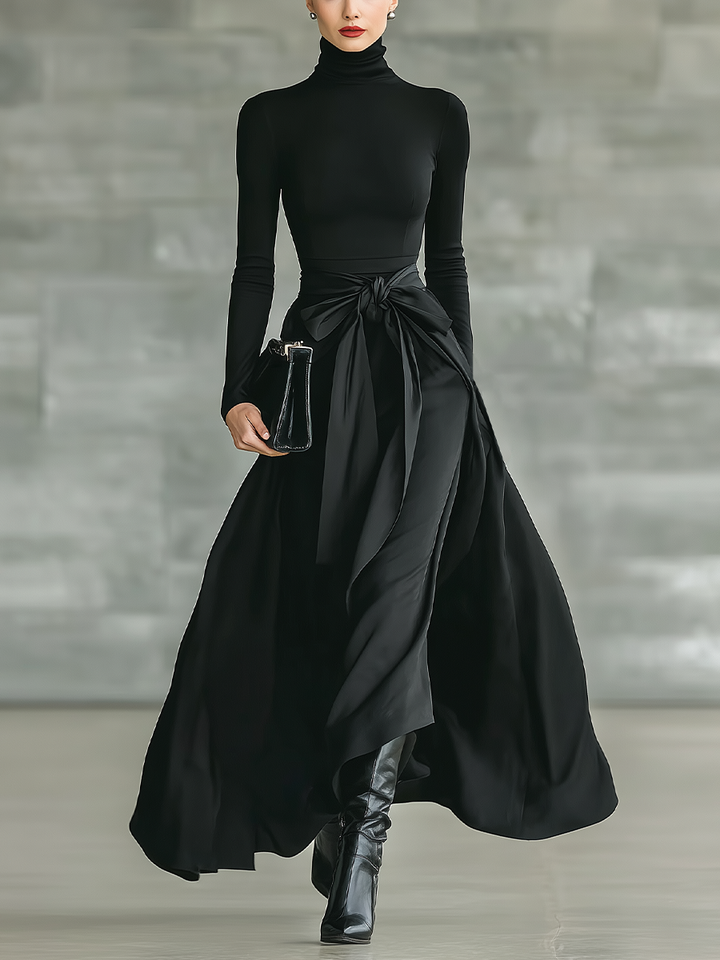Duttini | Black Satin Evening Dress