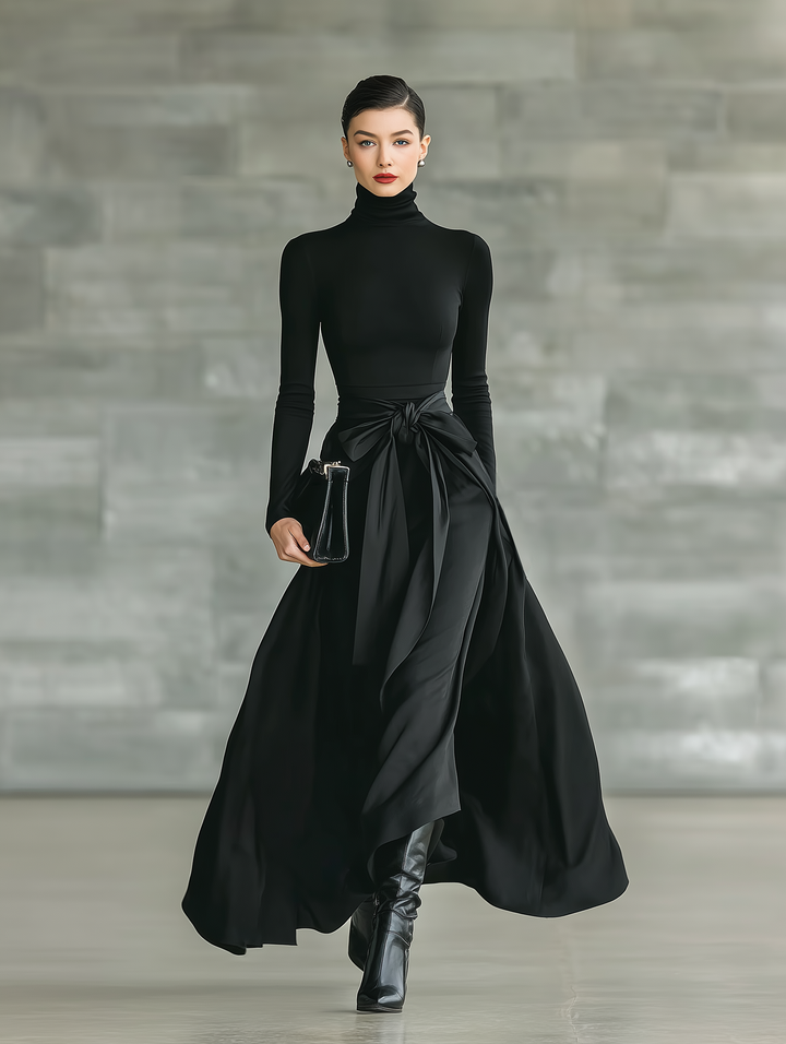 Duttini | Black Satin Evening Dress
