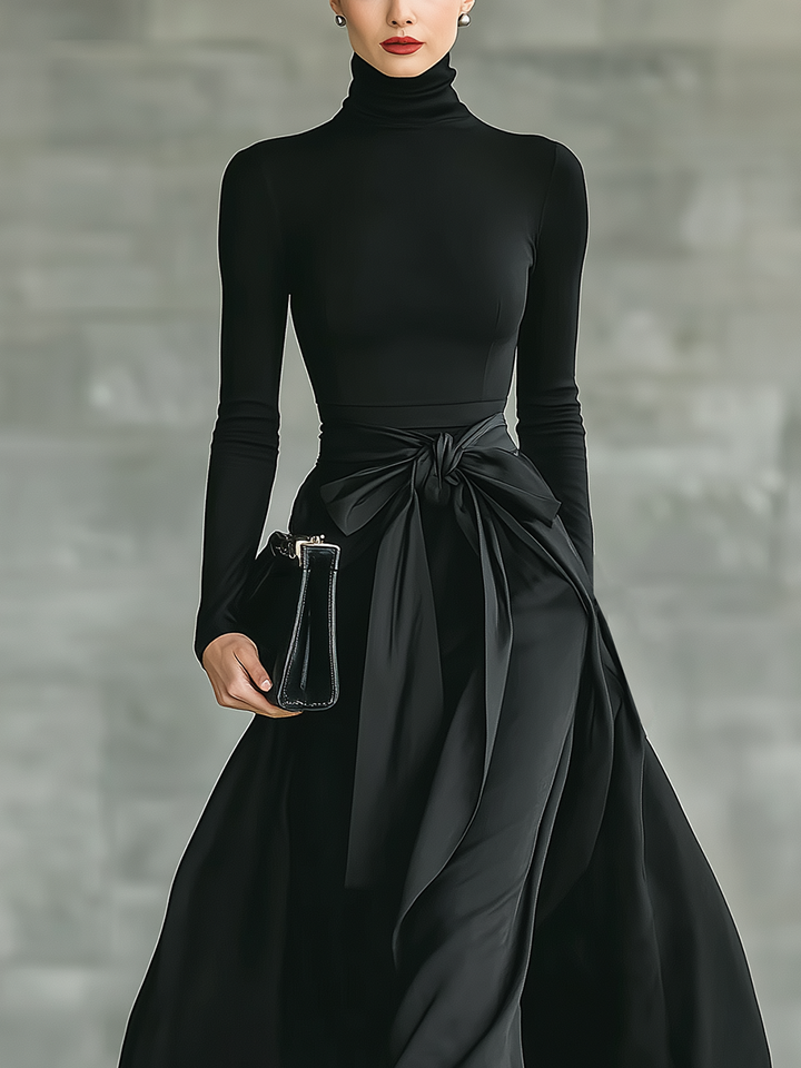 Duttini | Black Satin Evening Dress