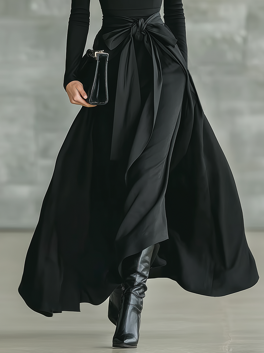 Duttini | Black Satin Evening Dress