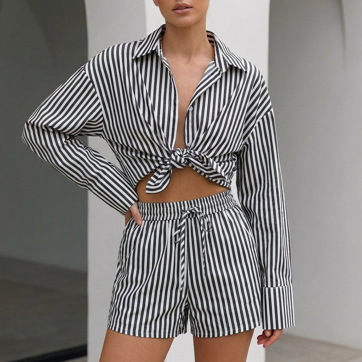 Duttini | Romantic Oversized Collared Shirt And Relaxed Wide-Leg Shorts Set
