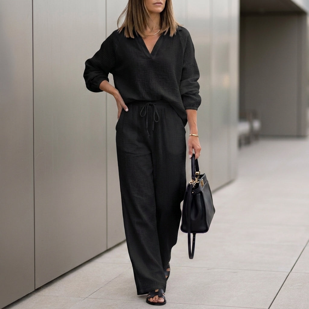 Duttini | Flowing Oversized Two-Piece Crinkle-Texture Suit With Relaxed Silhouette And Drawstring Waist