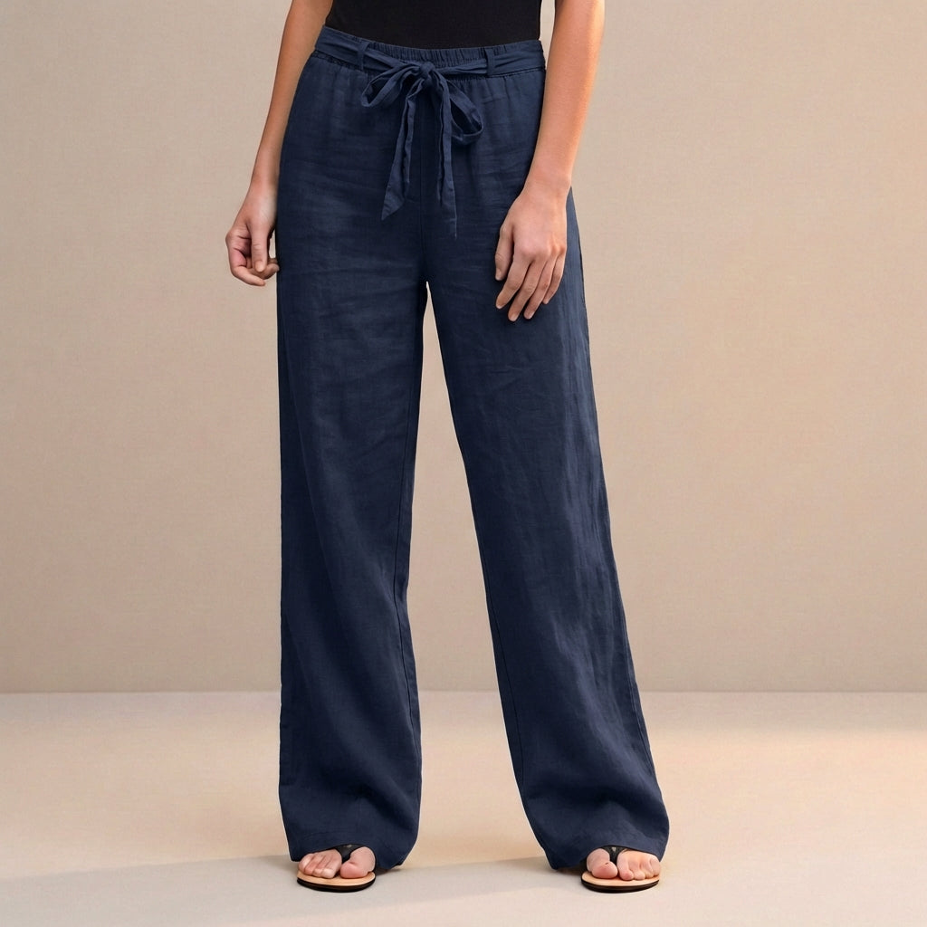 Duttini | Modern High-Waist Wide-Leg Trousers With Self-Tie Waistdetail