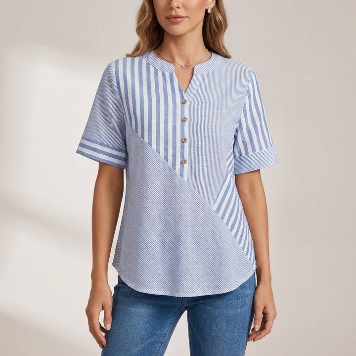 Duttini | Sculpted Relaxed Fit Blouse With Asymmetrical Seam And Stand Collar