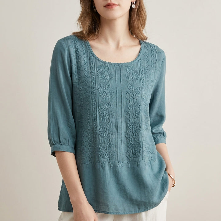Duttini | Refined Adeline Prestige Relaxed Viscose Blouse With Embroidered Accents