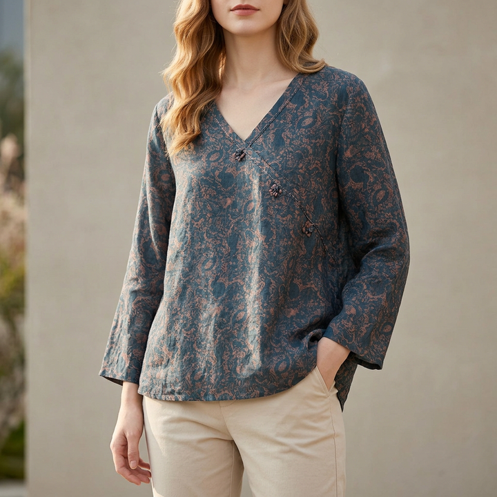 Duttini | Statement Relaxed Crosswrap Blouse With V-Neck And High-Low Hem