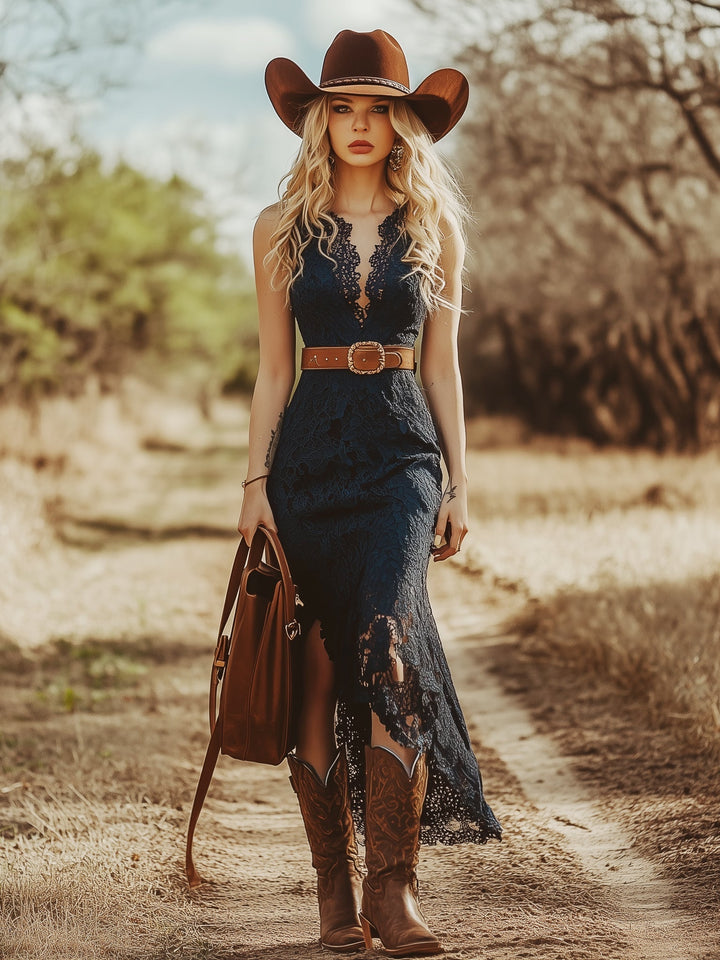 Duttini | Blue Lace Sleeveless Casual Dress