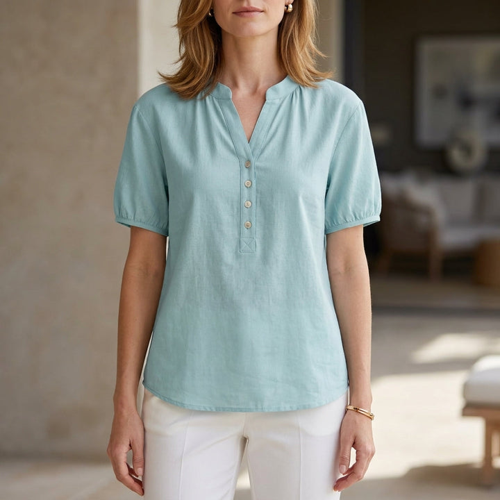 Duttini | Modern Airy Mandarin Collar Puff Sleeve Everyday Blouse