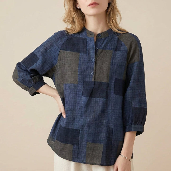 Duttini | Luxe Relaxed Lantern Sleeve Blouse With Mandarin Collar And Curved Hem