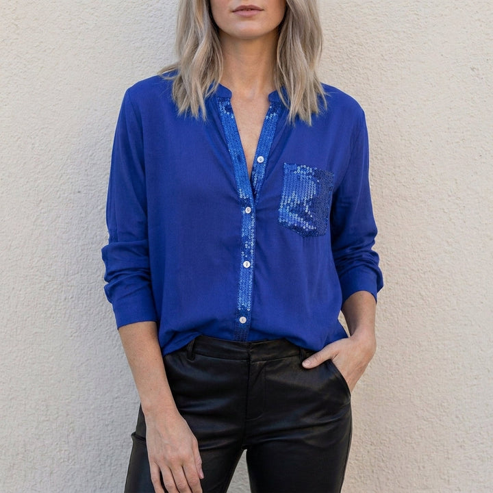 Duttini | Sculpted Relaxed Button-Front Statement Pocket Blouse