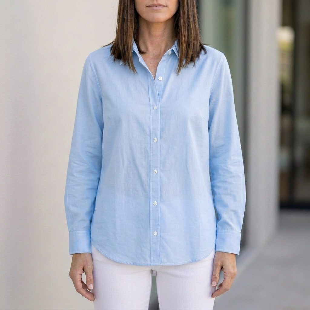 Duttini | Flowing Relaxed Button-Up Blouse With Rolled Sleeve Cuff Detail