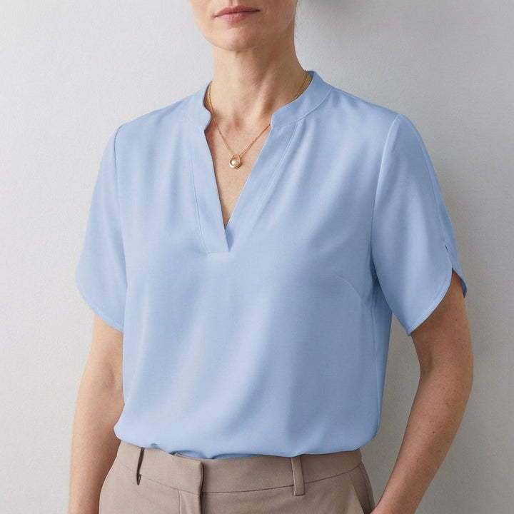 Duttini | Statement Dionne Relaxed V-Neck Blouse With Band Collar And Split Sleeves