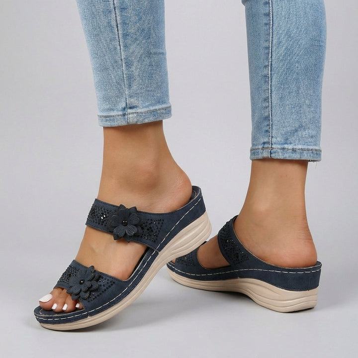 Duttini | Embellished Floral Wedge Comfort Orthopedic Sandals