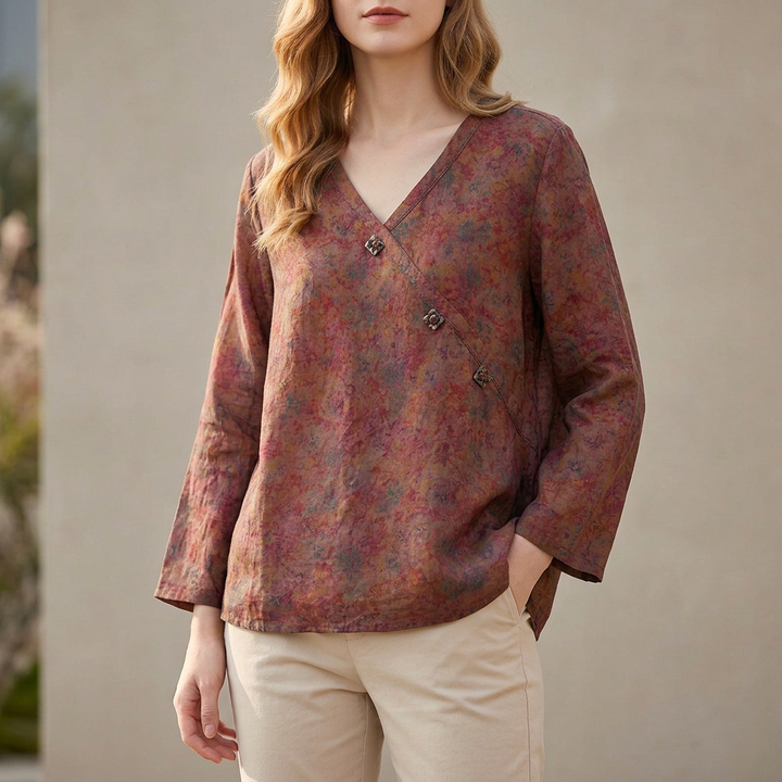 Duttini | Statement Relaxed Crosswrap Blouse With V-Neck And High-Low Hem