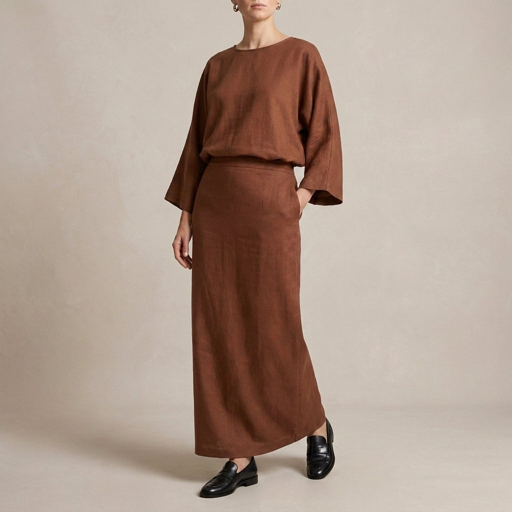 Duttini | Statement Two-Piece Textured Woven Skirt Suit With Draped High-Waist Silhouette