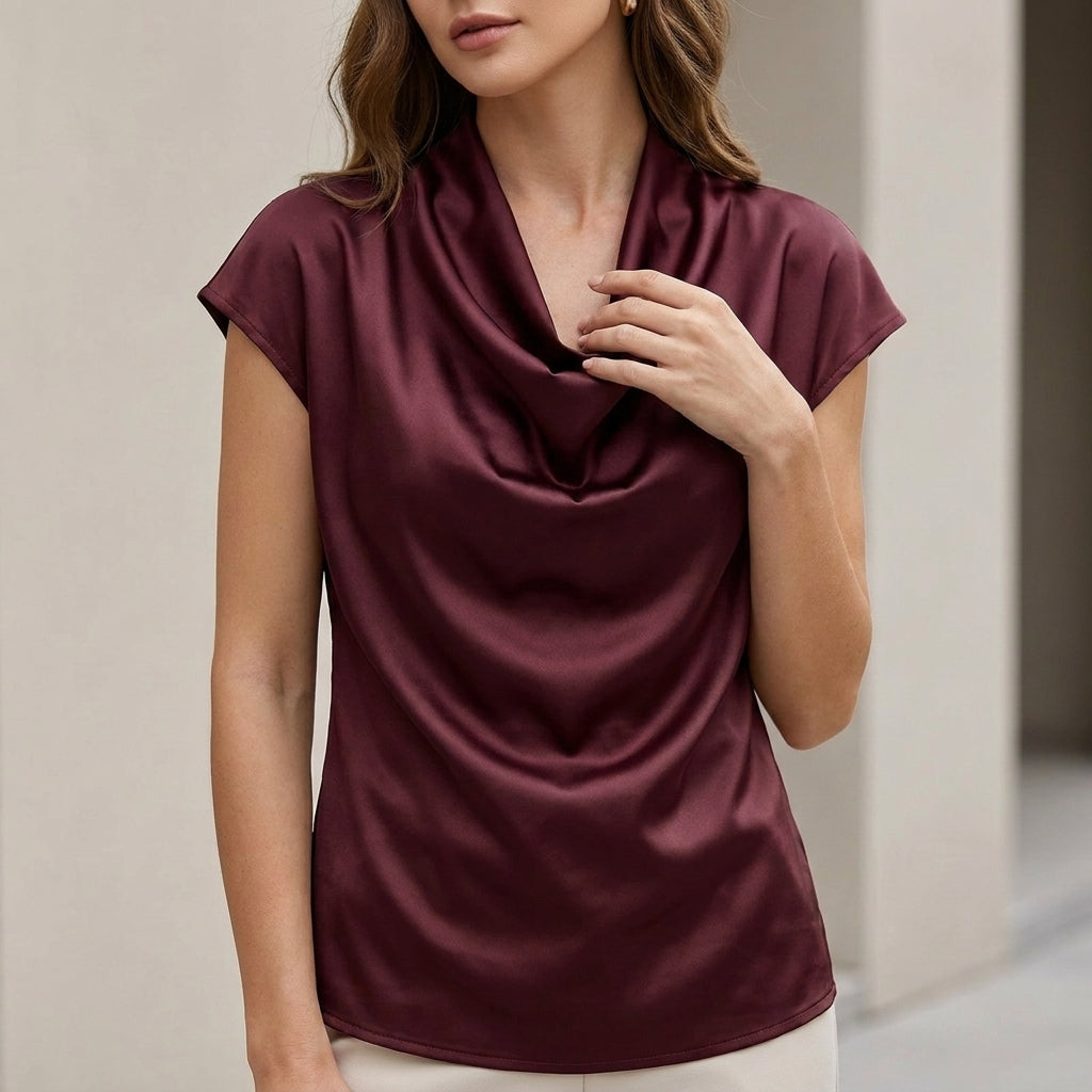 Duttini | Chic Relaxed Fit Cowl Neck Blouse With Draped Waterfall Silhouette