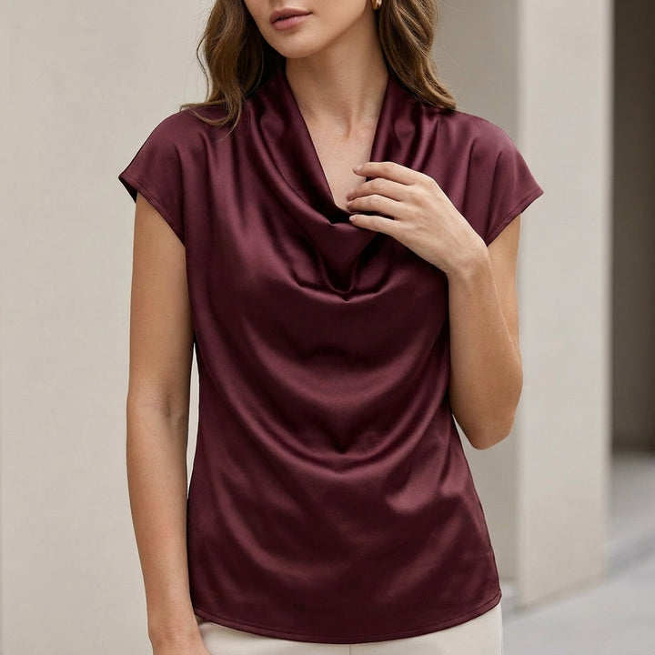 Duttini | Chic Relaxed Fit Cowl Neck Blouse With Draped Waterfall Silhouette