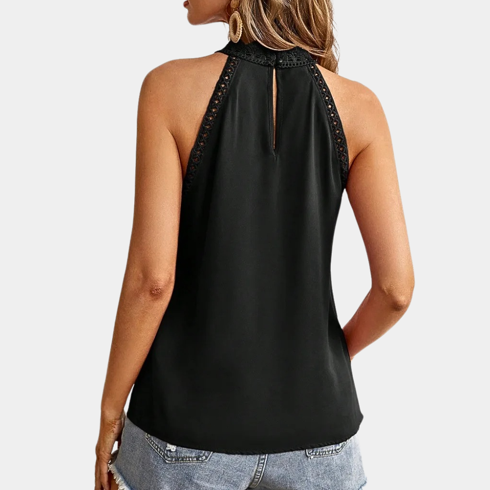 Duttini | Refined Sleeveless Lace Halter Top Mock Neck