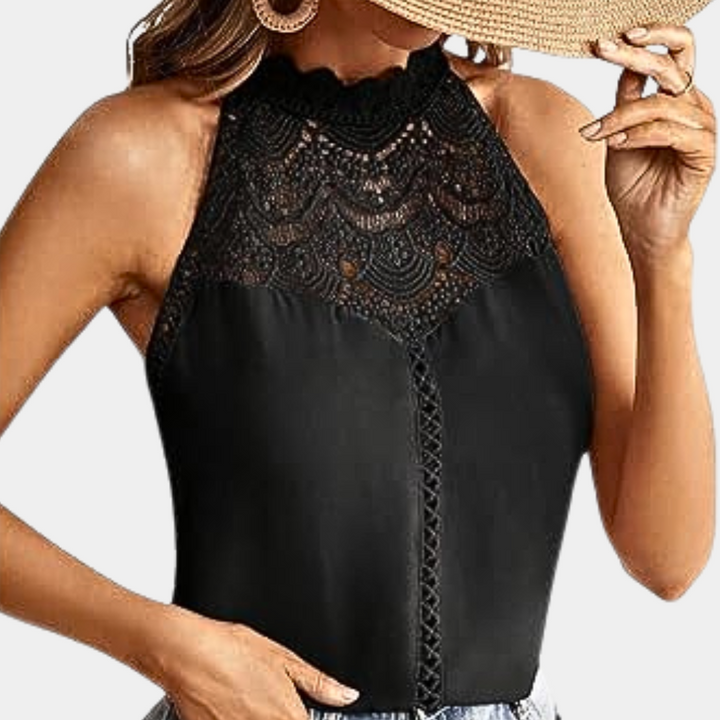 Duttini | Refined Sleeveless Lace Halter Top Mock Neck