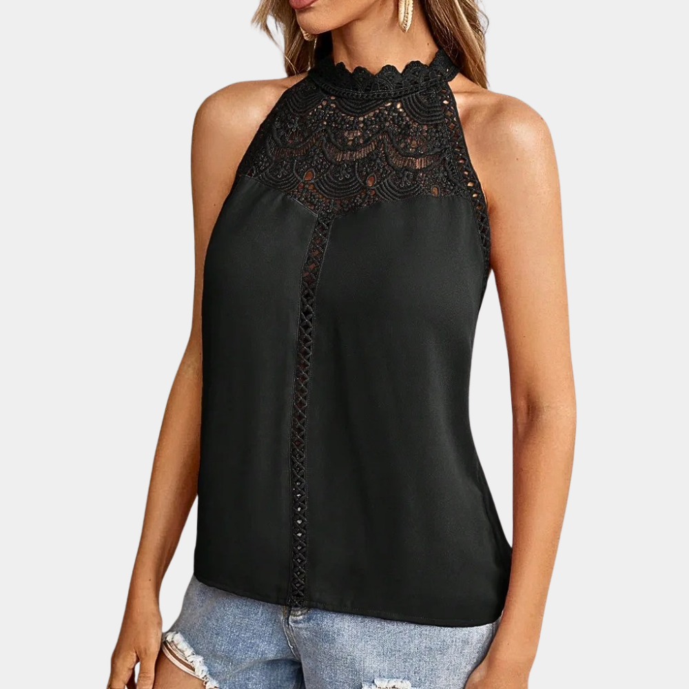 Duttini | Refined Sleeveless Lace Halter Top Mock Neck