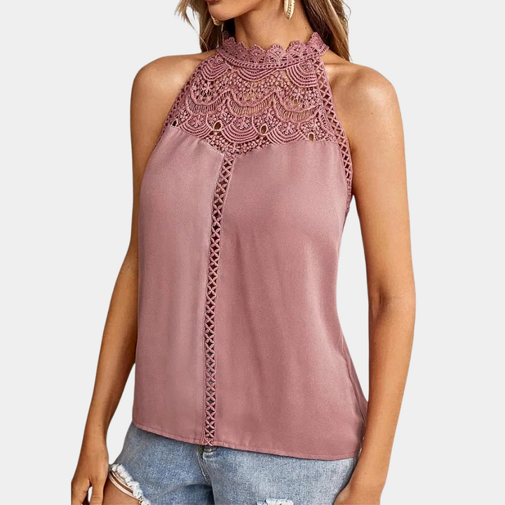 Duttini | Refined Sleeveless Lace Halter Top Mock Neck
