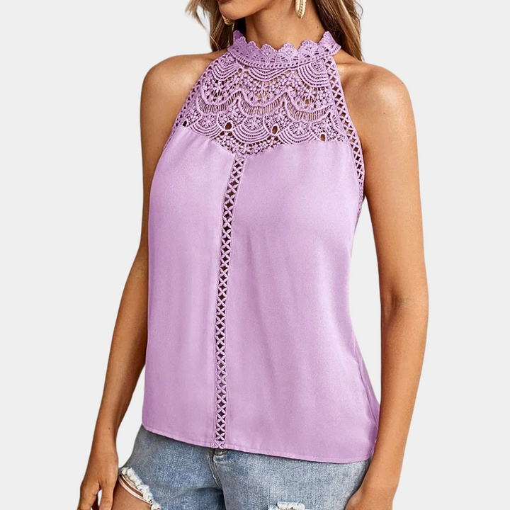 Duttini | Refined Sleeveless Lace Halter Top Mock Neck